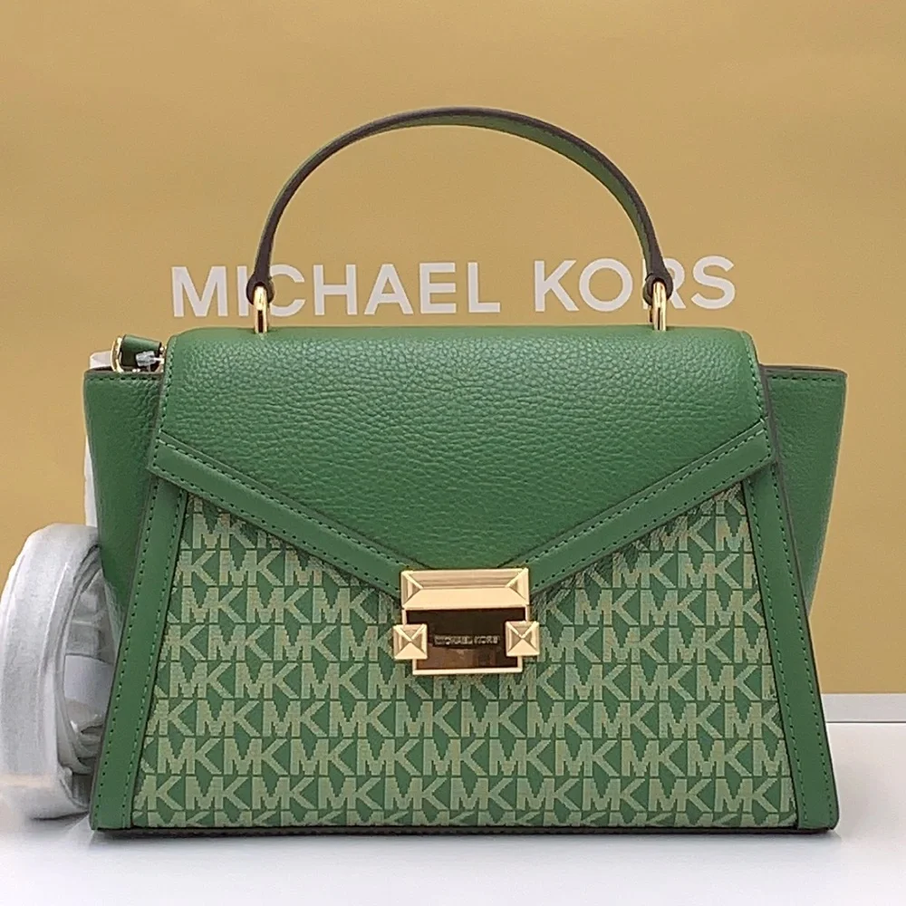 MICHAEL KORS Whitney Medium Flap Top Handle Satchel Fern Green signature color